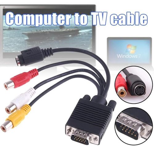 Câble adaptateur VGA vers AV TV S-Video 3 Convertisseur audio-vidéo durable pour ordinateur PC