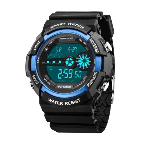 Sanda Adolescent Hommes Montre De Sport Veilleuse Étanche Calendrier Numérique Montre-Bracelet (Noir + Bleu)