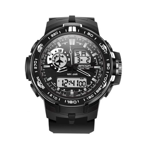 Sanda Hommes Multifonctionnel Sport Étanche Veilleuse Calendrier Montre-Bracelet Numérique (Noir)
