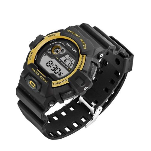 Sanda Montre Électronique Multifonctionnelle Montre-Bracelet À Affichage Numérique Étanche (Noir + Or)