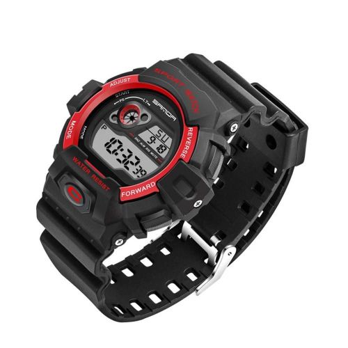 Sanda Montre Électronique Multifonctionnelle Montre-Bracelet À Affichage Numérique Étanche (Noir + Rouge)