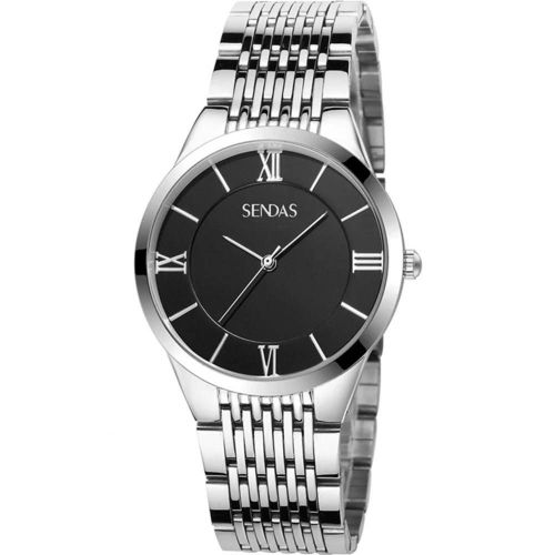 Montre En Alliage Étanche À La Mode Montre-Bracelet À Quartz À Cadran Rond (Cadran Noir Analogique Argenté Mâle)