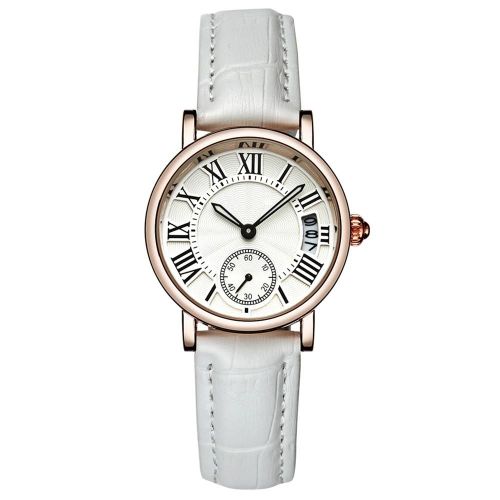 Sanda Femmes Analogique Rond Quartz Bracelet En Cuir Date Montre Montre-Bracelet Classique (Bracelet Blanc)
