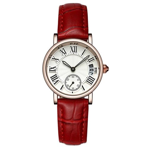 Sanda Femmes Dame Analogique Rond Quartz Bracelet En Cuir Date Montre Montre-Bracelet Classique (Bracelet Rouge)