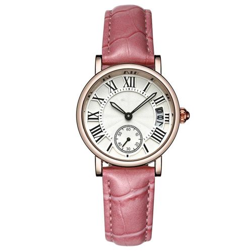 Sanda Femmes Dame Analogique Rond Quartz Bracelet En Cuir Date Montre Montre-Bracelet Classique (Bracelet Rose)