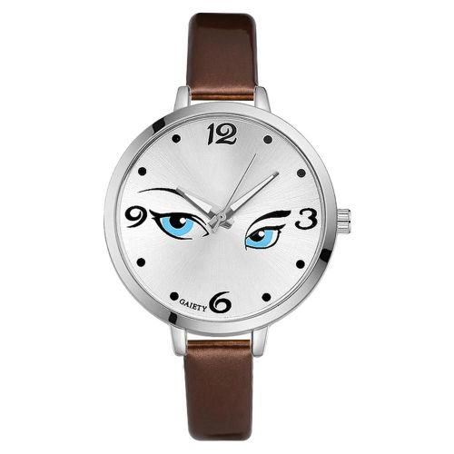Gaiety Femmes Beaux Yeux Motif Cadran Pu Sangle Quartz Montre Analogique Montre-Bracelet (Marron)