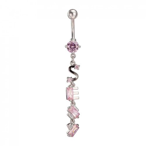 Lettres Forme Long Pompon Ventre Nombril Bague Zircon Acier Inoxydable Corps Piercing Bijoux(Rose)