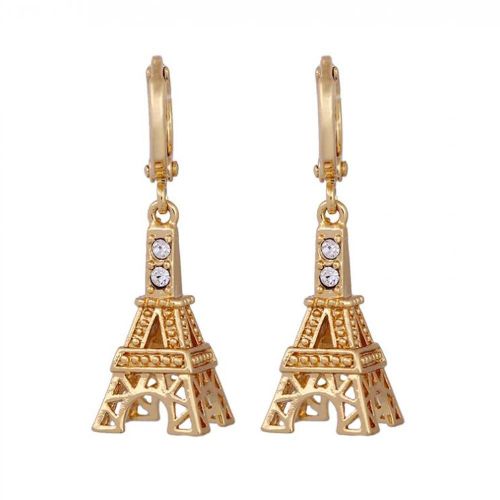 Je Paire Femmes Mode Tour Eiffel Goutte Dangle Boucles D'oreilles En Cuivre Avec Décoration Zircon