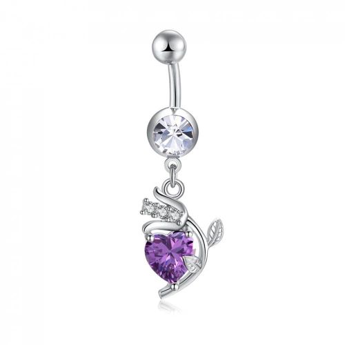 Rose Coeur En Forme De Ventre Nombril Bague Zircon En Acier Inoxydable Corps Piercing Bijoux Violet