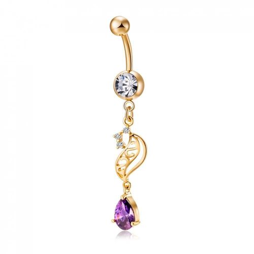 Goutte D'eau En Forme De Ventre Nombril Bague Zircon En Acier Inoxydable Corps Piercing Bijoux(Violet)