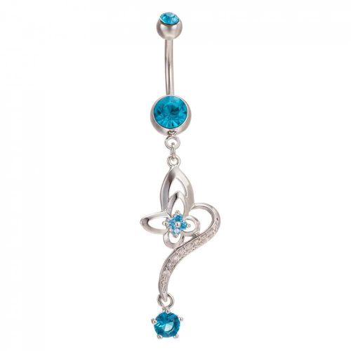 Fleur En Forme De Ventre Nombril Bague Zircon En Acier Inoxydable Corps Piercing Bijoux(Bleu)