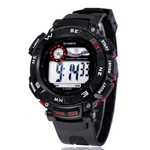 Synoke Montre Électronique Multifonctionnelle Montre-Bracelet À Affichage Numérique Étanche (Noir + Rouge)