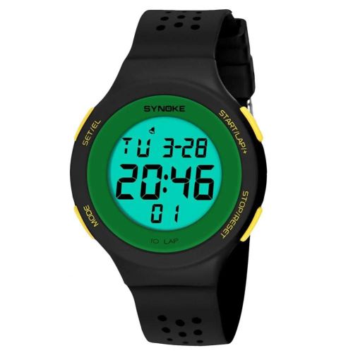 Synoke Montre Électronique Multifonctionnelle Montre-Bracelet À Affichage Numérique Étanche (Noir + Vert)