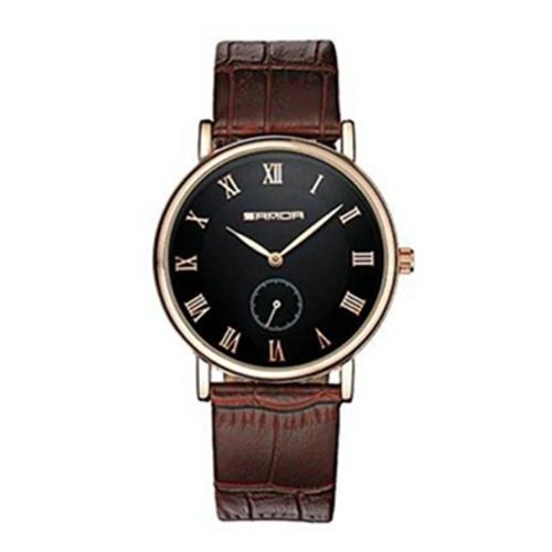 Sendas Pu Cuir Casual Couple Montre À Quartz (Ceinture De Café Cadran Noir Pour Hommes)