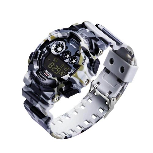Sanda Hommes Sport Watch Veilleuse Étanche Calendrier Montre-Bracelet Numérique (Gris Camouflage)