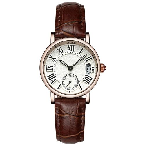 Sanda Lady Analogique Rond Quartz Bracelet En Cuir Date Montre-Bracelet Classique (Bracelet Marron)