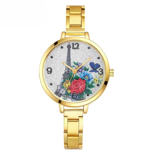 Gaiety Femmes Tour Eiffel Motif Bracelet En Alliage Fin Montre Quartz Montre-Bracelet Analogique (Or)