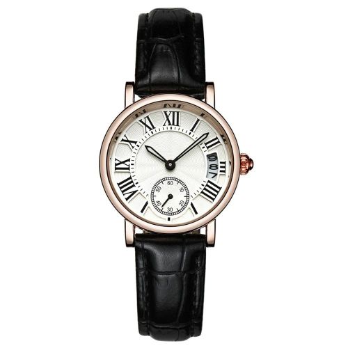 Sanda Lady Analogique Rond Quartz Bracelet En Cuir Date Montre-Bracelet Classique (Bracelet Noir)