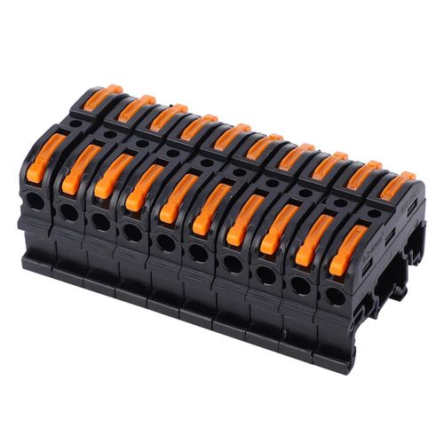 10pcs PCT-211 Connecteur de fil de type rail 0.2-4mm² Appuyez sur le bloc de jonction de câblage rapideNoir