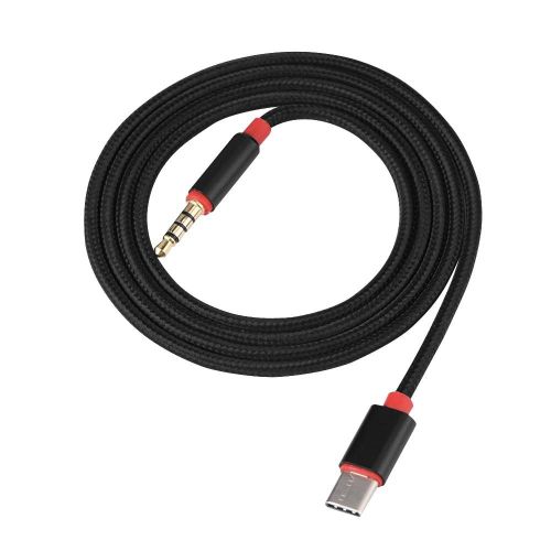 2PCS 1m Nylon Type C Mâle À 3.5mm Mâle Écouteur Audio AUX Câble de connexion pour voiture Noir