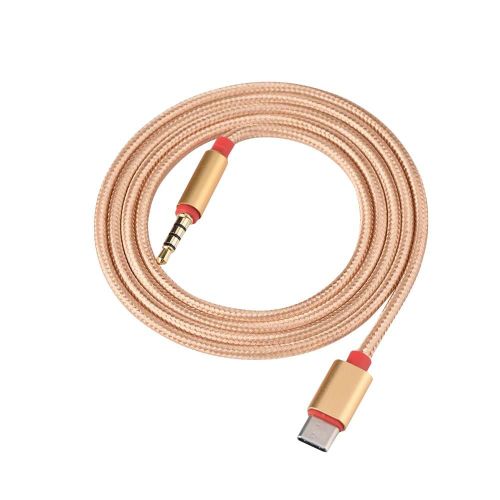 2PCS 1m Nylon Type C Mâle À 3.5mm Mâle Écouteur Audio AUX Câble de connexion pour voiture Or