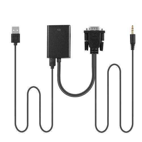 Adaptateur de convertisseur de câble VGA + 3,5 mm audio vers HDMI 1080P pour ordinateur PC portable