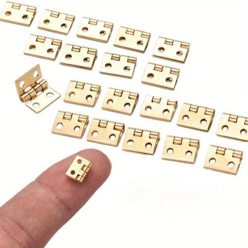 50pcs En Laiton Plaqué Mini Charnières,Petits Bijoux Décoratifs Boîte En Bois Armoire Charnières De Porte Avec Clous,Accessoires De Meubles De Maison De Poupée