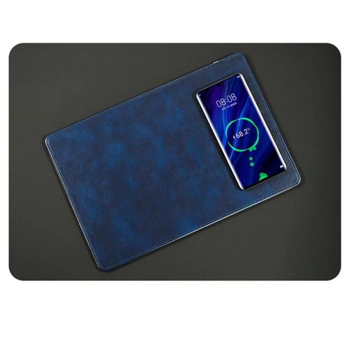 Tapis de souris de chargeur sans fil en cuir de couleur unie surfaces en douceur Tapis de bureau étanche pour ordinateurs portables PC Orange,15W