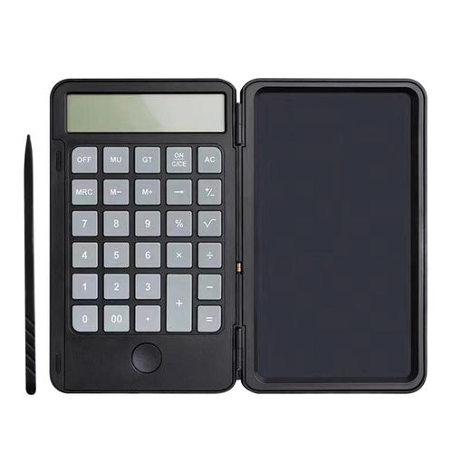 Calculatrice d'étudiant avec bloc-notes Calculatrice de bureau portable pliable Calculatrice rechargeable 2 en 1 pour l'école Noir