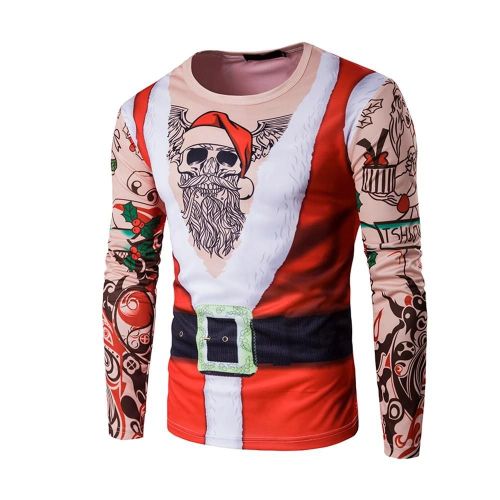 Hommes Noël Impression À Manches Longues T-Shirt Col Rond Pullover Chemises (M Ct296)