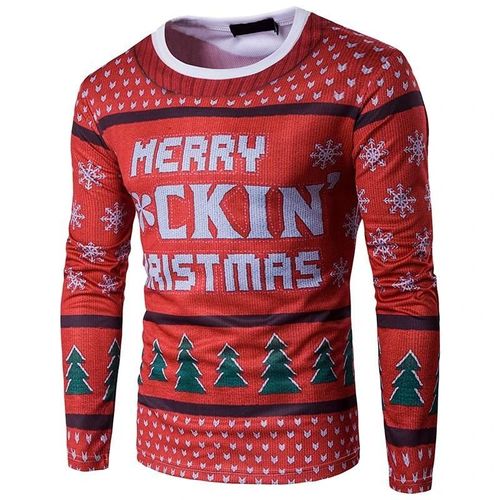 Hommes Noël Impression À Manches Longues T-Shirt Col Rond Pullover Chemises (Xl Ct288)