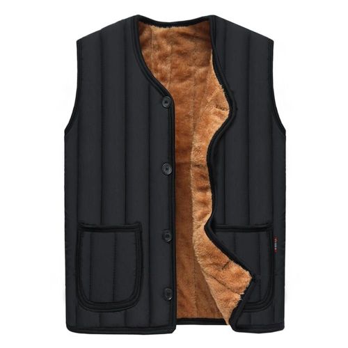 Gilet Thermique Doublé De Polaire Vêtements D'extérieur Pour Hommes Gilet Épaissi De Couleur Unie Gilet En Peluche Pour Hommes D'âge Moyen Noir,2xl