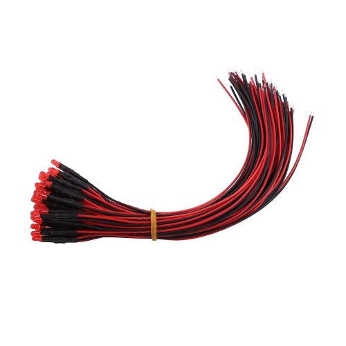 50pcs Pré Câblé Diffus Led Diodes Multicolores Lumière 3mm Rouge(#1)
