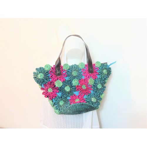 Sac à Main à Motif Floral Bleu et Rose avec ses Anses Marron- Laura Ashley