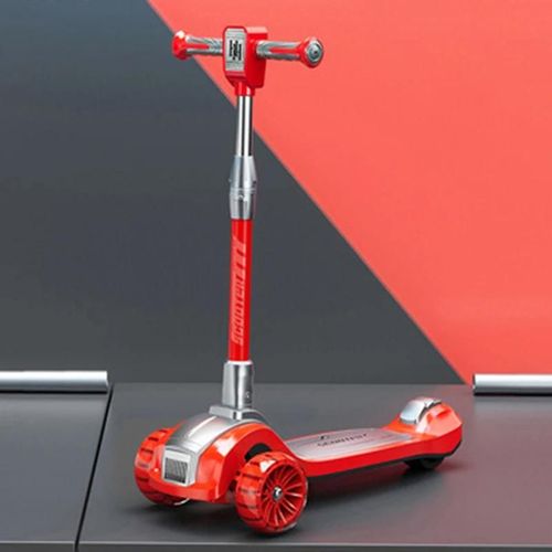 Scooter À 3 Roues Pour Enfants Robuste Et Large Pont Pliant Scooter Jouet Avec Lumière Et Son Réglable 4 Niveaux De Hauteur Pour 3-12 Ans Roues Rouges Et Ordinaires