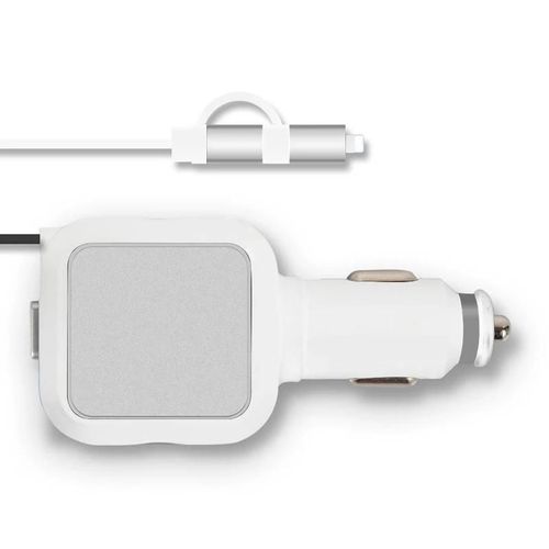 Adaptateur De Chargeur De Voiture Câble Rétractable Micro Usb Chargeur De Voiture Multifonction Blanc Argent