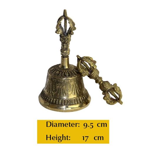 Cloche De Méditation Bouddhiste Tibétaine Et Ensemble Dorje,Cloches D'appel À Main Polyvalentes Extra Fortes - Type Golden Large