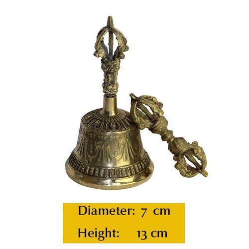 Cloche De Méditation Bouddhiste Tibétaine Et Ensemble Dorje,Cloches D'appel À Main Polyvalentes Extra Fortes - Type Golden Small