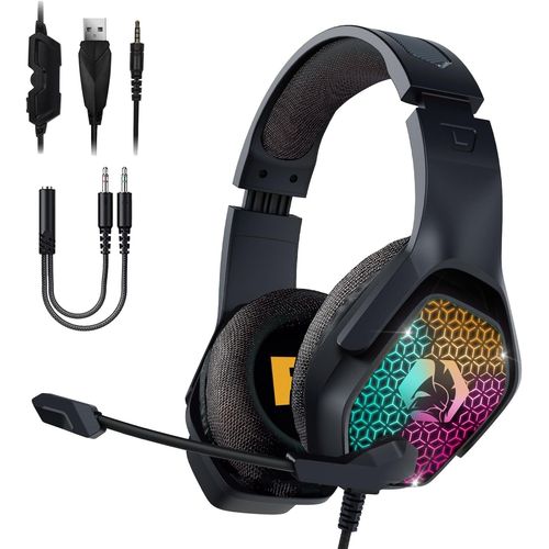 Shiba-¿ H-3 Casque Gamer Rgb - Pour Ps5, Ps4, Xbox One/Series, Switch, Pc, Mac, Smartphones, Tablettes - Télécommande - Son Stéréo[1