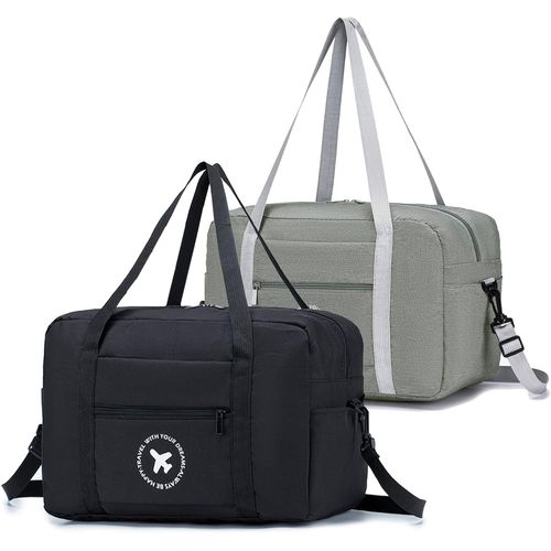 SHIBA-2x Sac 40x20x25 Ryanair en Nylon - Cabine Avion, Voyage Pliable, Easyjet, Bagage, Weekend Homme Femme, Valise (Noir+Vert)[398]