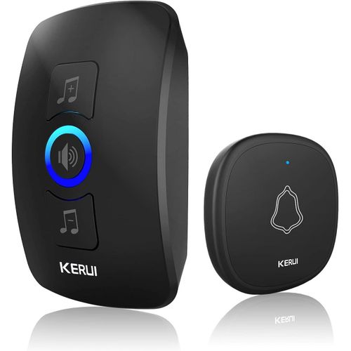 SHIBA-Sonnette sans Fil KERUI | Étanche Sonnette de Porte 300m | Extérieur IP66 Carillon avec 36 Mélodies au 4 Niveaux Volumes,Kit[1