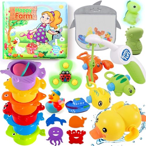 Shiba-Jouets De Bain Bébés,Animaux Jouets Flottants,Jouet Bebe 6 Mois,Jouet Bain Bébé 1 2 3 Ans,Jeu De Pêche, Gobelets Empilables,[4