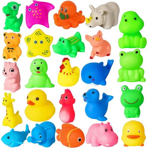 Shiba-24 Pièces De Animaux De Zoo Et De Mer Jouets De Bain Pour Bébé Jouets Sonores Compressables Pour Tout-Petits Garçons Filles [4