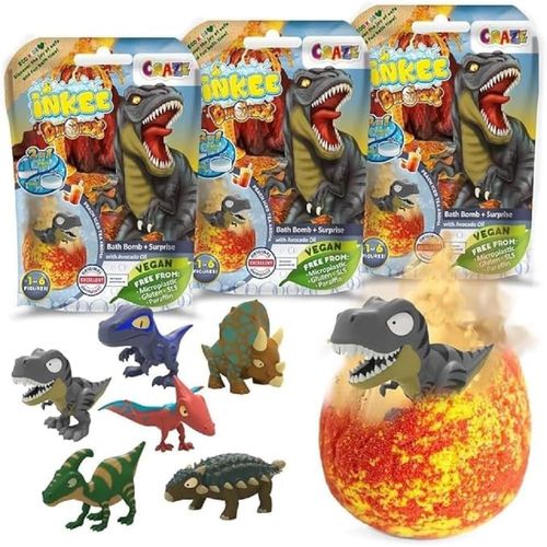 Shiba-Craze Dinorex | Pack De 3x Bombes De Bain Dino Boule De Bain Surprise Avec Jouet Dinosaure À L'intérieur, Testé Dermatologi[1