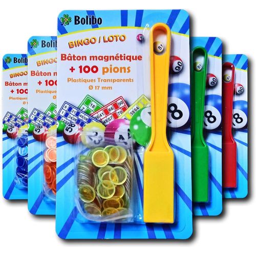 Shiba-Jeton Loto Magnétique - Bâton Magnétique + 100 Pions - 17 Mm De Diamètre - Coloris Au Choix - Bleu, Orange, Jaune, Vert, Rou[3