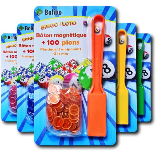 Shiba-- Jeton Loto Magnétique - Bâton Magnétique + 100 Pions - 17 Mm De Diamètre - Coloris Au Choix - Bleu, Orange, Jaune, Vert, R[3