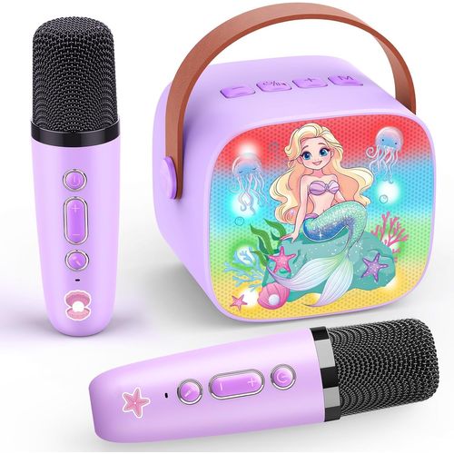 Shiba-Micro Karaoke Fille Avec 2 Micro Bluetooth, Sirène Cadeau Enfant 3-12 Ans Fille Micro Karaoké Enfants Pour Chanter Jouet Enf[1