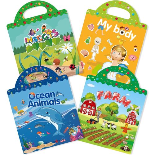 SHIBA-Lot de 4 livres d'autocollants à partir de 2, 3, 4, 5, 6 ans, motifs d'animaux marins, partie du corps, insecte, ferme, joue[7