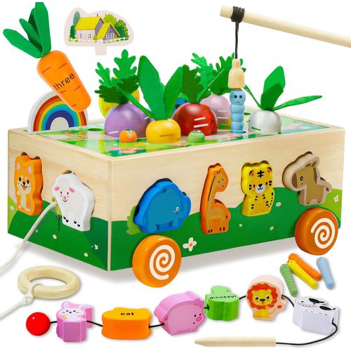 Shiba-® Jouet Bebe 1 An, Jeux Montessori 1 2 3 Ans, 6 En 1 Jouet Éducatif Enfant, Jouet En Bois Jeu De Ferme Pour Cadeau Fille Gar[1