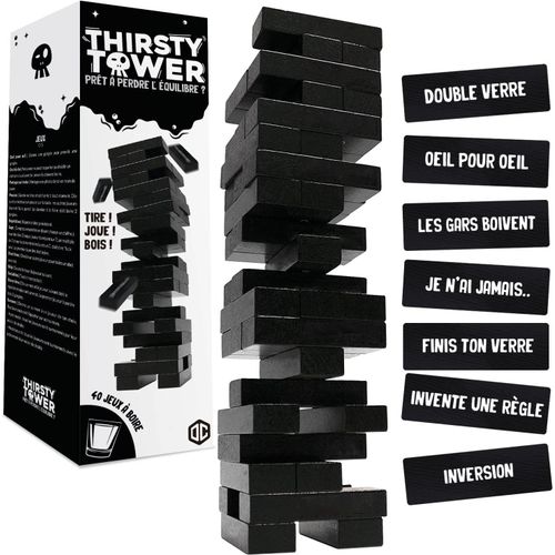 SHIBA-Thirsty Tower® | Tour Infernale avec 40 gages et Jeux à Boire | Jeu de société pour Adultes | Jeu à Boire en Bois | Idée Cad[1